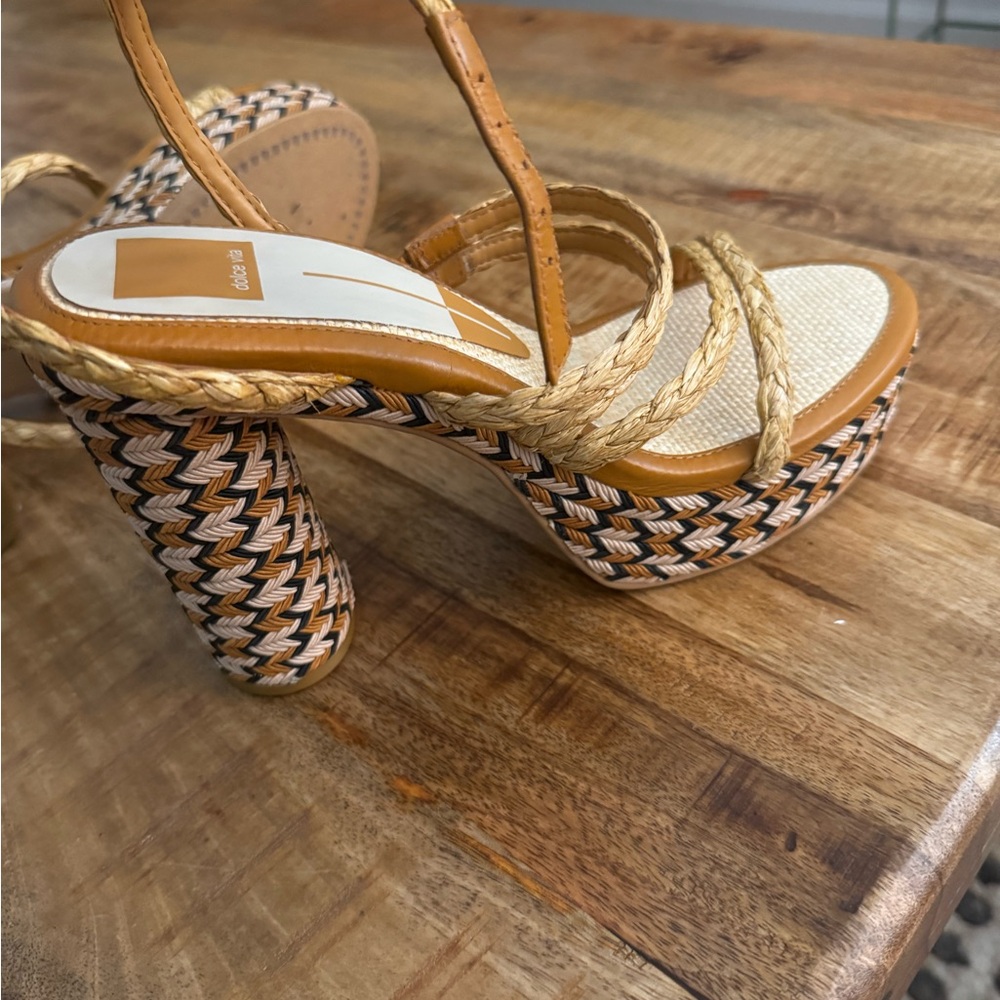 Dolce vita Catina Tan Raffia heeled sandals Braided Tan Platform ankle strap NEW - Picture 9 of 9